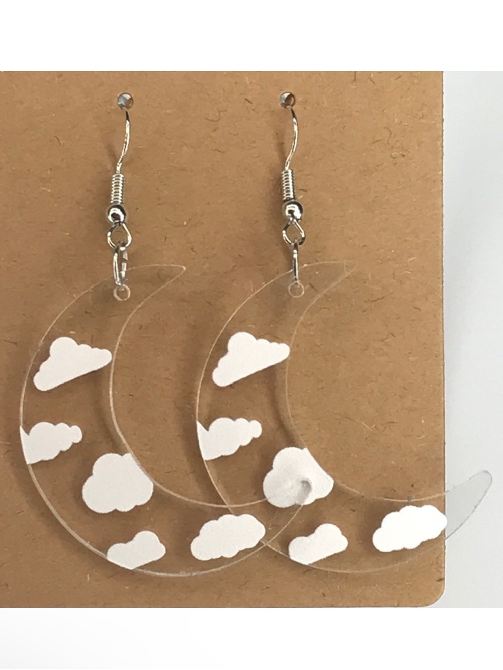 *LAST SET* Clear Moon White Cloud Design Acrylic Earrings Fashion Jewelry